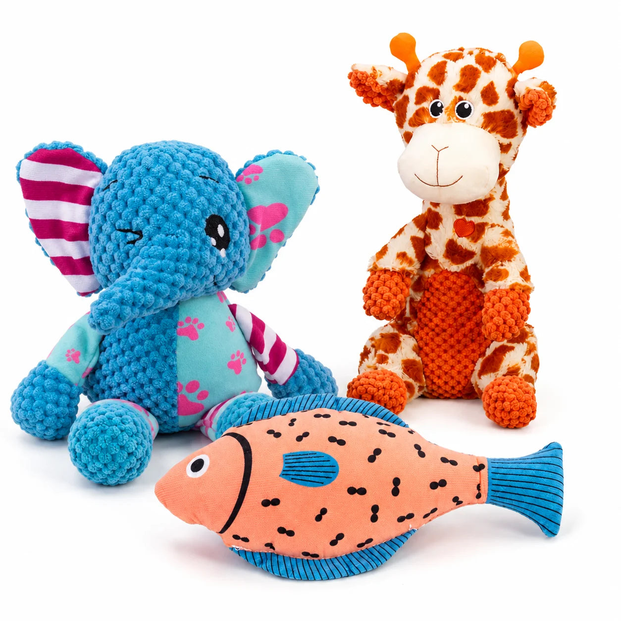 Three Piece Medium Dog Chew Toy Set With Squeaky Plush Teeth Cleaning Nubs