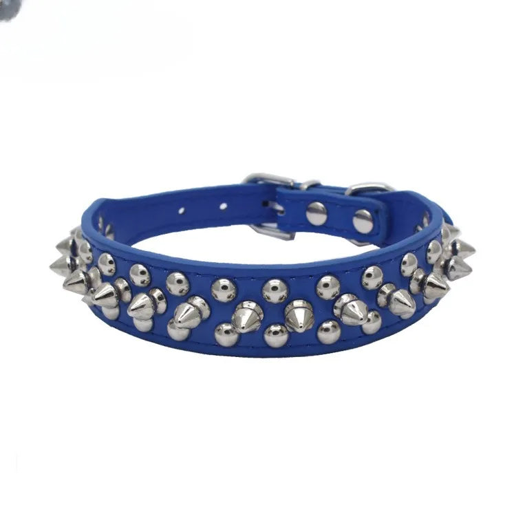 NONECN Adjustable Leather Dog Collar With Rivet Spiked Design