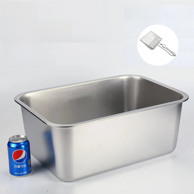 Stainl Steel Extra Large  Litter Box Maine Coon Toilet Giant 50 Pou  Sand Tray  Cage Open Top Non-Smart Pet To...