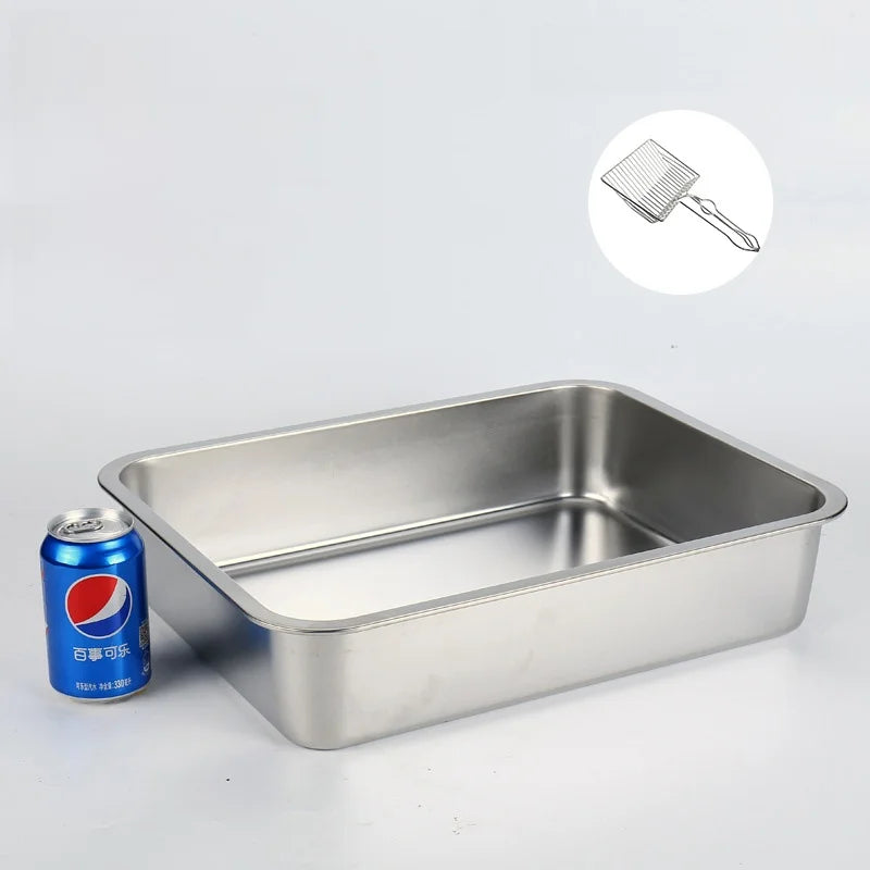 Stainl Steel Extra Large  Litter Box Maine Coon Toilet Giant 50 Pou  Sand Tray  Cage Open Top Non-Smart Pet To...
