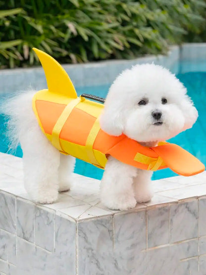 1pc Dog Life Jacket, Cute Shark Design, High Buoyancy Safety Life Vest With Rescue Handle, Suitable For Beach In Summer