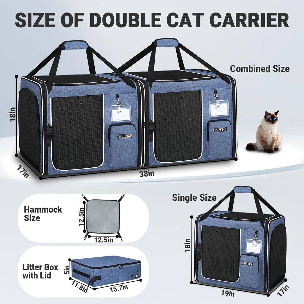 2-In-1 Cat Travel Carrier With Litter Box For Multiple Cats