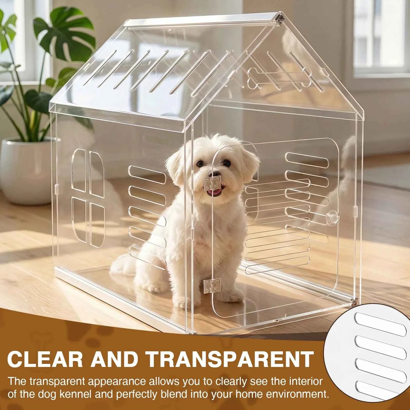 Acrylic Dog Cat House Lockable Ventilated Modern Dogs Crate Clear Dog Playpen for Small and Medium Dogs Pets 610x400x600mm