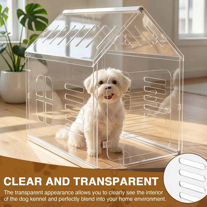 Acrylic Dog Cat House Lockable Ventilated Modern Dogs Crate Clear Dog Playpen for Small and Medium Dogs Pets 610x400x600mm