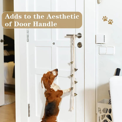 Dog Bell for Door Potty Training, Cotton Handwoven Dog Doorbell with 6 Extra Loud Bells for Dog Training, Adjustable Hanging Door Bell for Small Medium Large Dogs to Ring to Go Outside, Beige