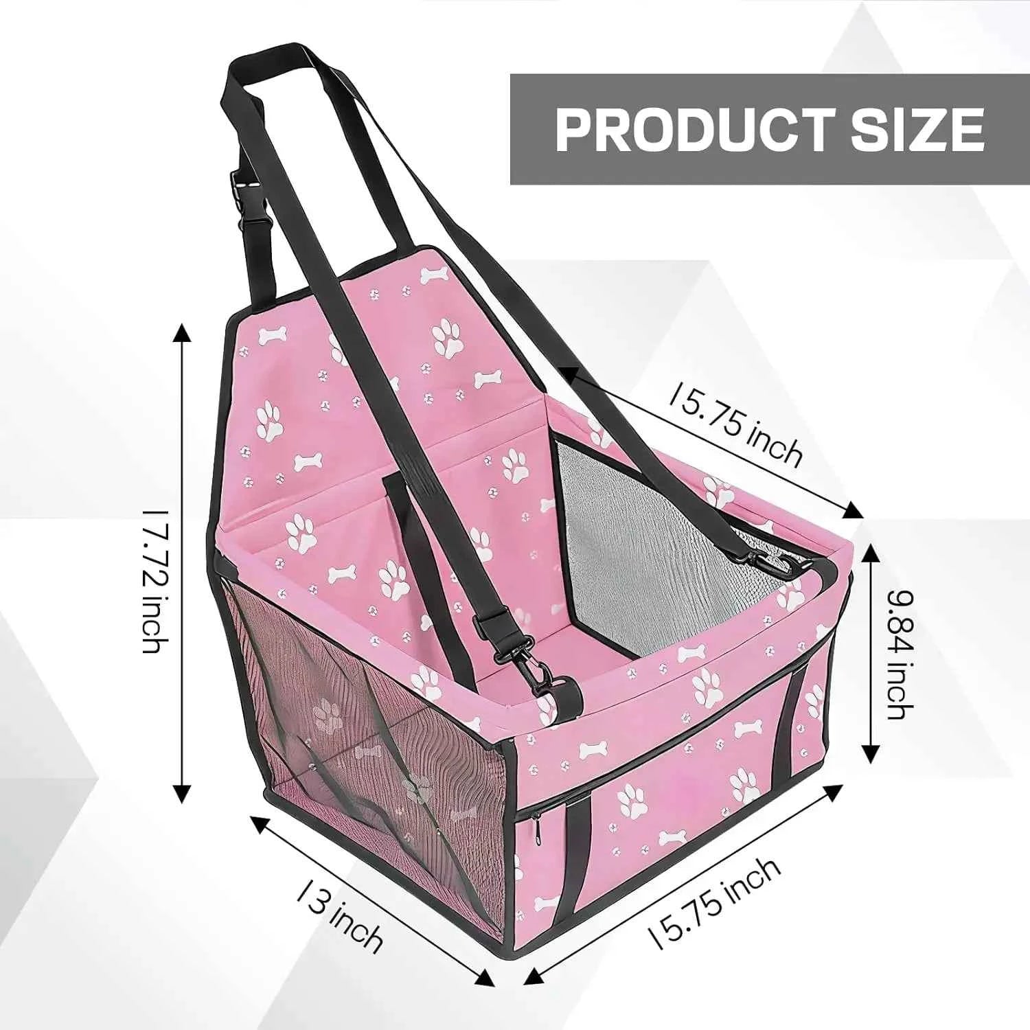 Wuyaoyao Pet Car Seat, Waterproof Breathable Oxford Cat Dog Car Booster Seat for Small Pets, Foldable Portable Vehicle Puppy Travel Basket with Seatbelt & Support Rod, for Pet Up to 22 lbs (Pink)