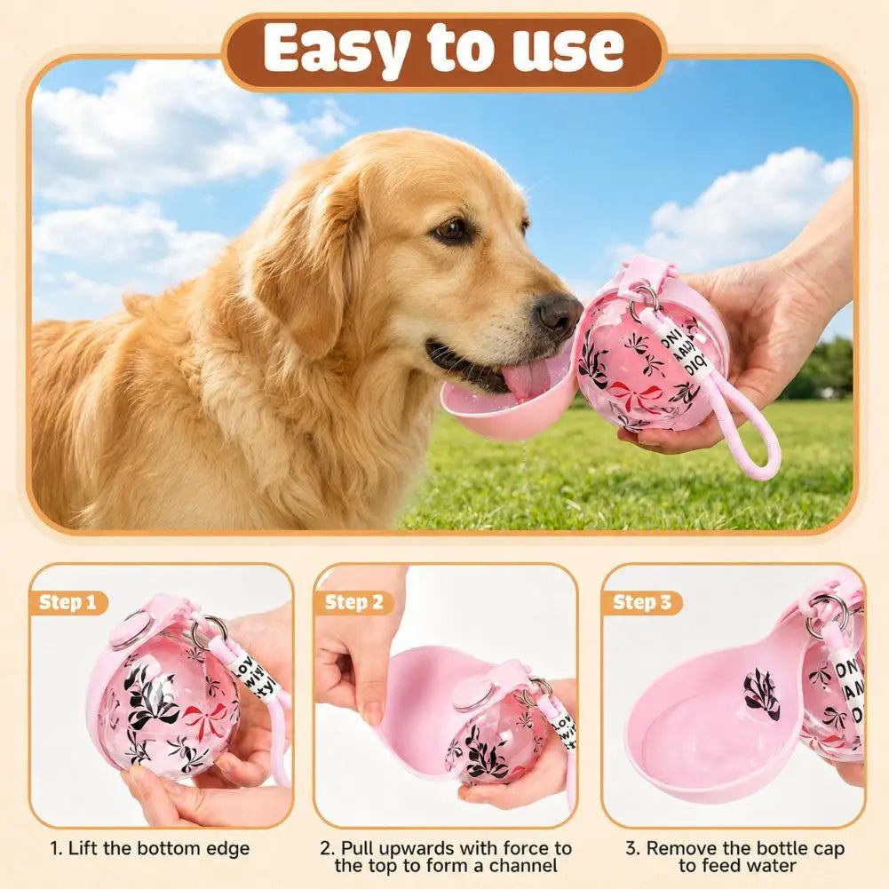 2-In-1 Portable Dog Water Bottle With Lanyard And Foldable Bowl