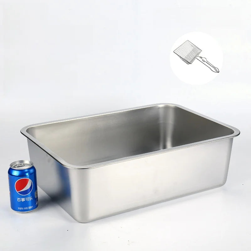 Stainl Steel Extra Large  Litter Box Maine Coon Toilet Giant 50 Pou  Sand Tray  Cage Open Top Non-Smart Pet To...