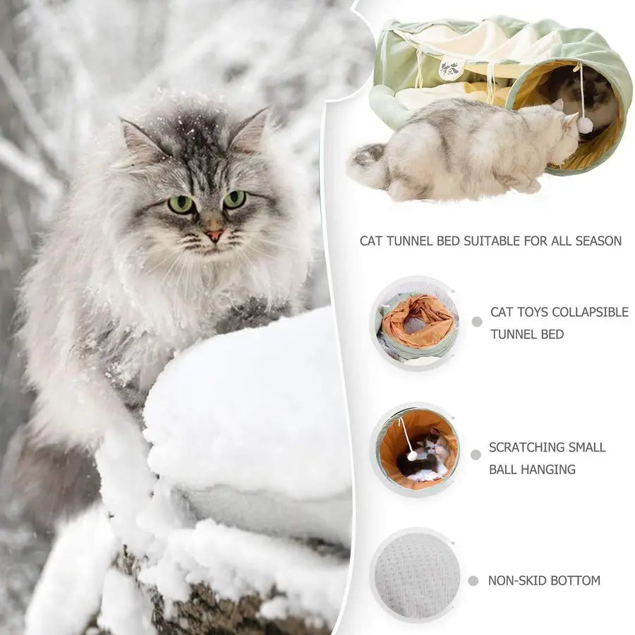 Collapsible Cat Tunnel Toy With Removable Mat 2in1 Design