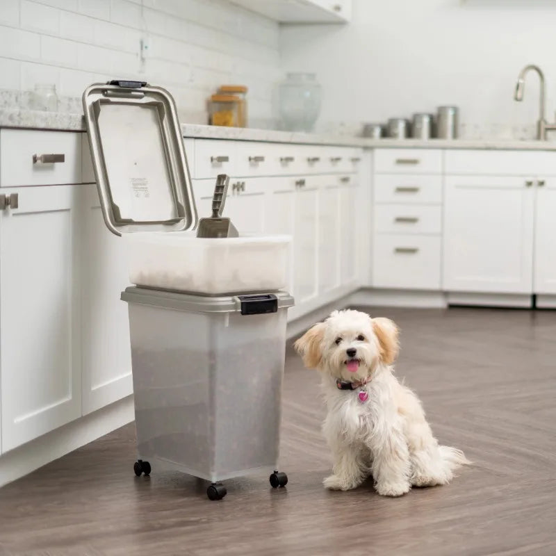 IRIS USA 30 lbs & 11 lbs Combo Airtight Dog Food Storage Container, Stackable Treat Box, 2-Cup Scoop, Casters, Keep Fresh