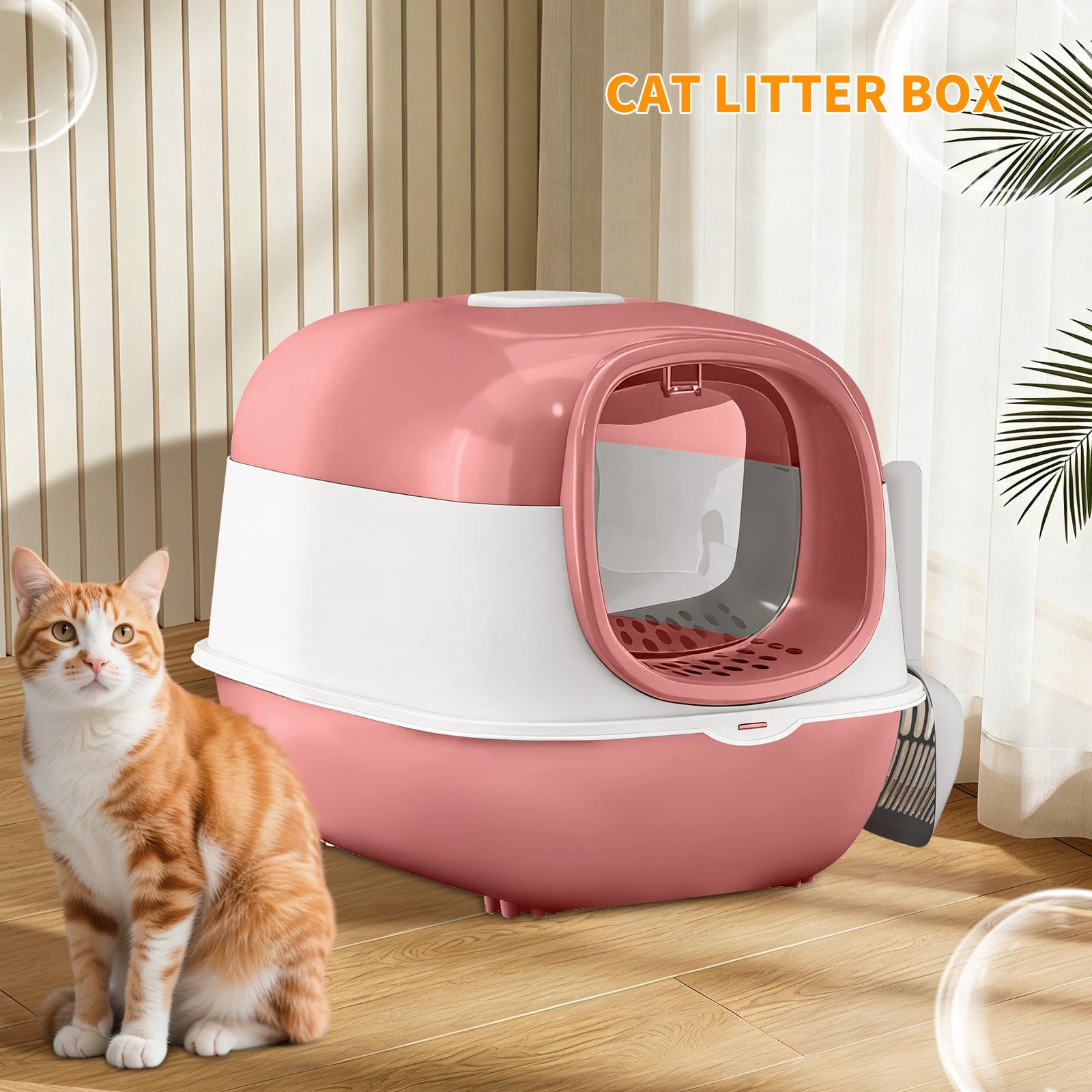 Switchable Open/Semi-Enclosed Cat Litter Box, Extra Large Jumbo Size for Multi-Cat Households, Splash-Proof and Anti-Tracking, Dual-Mode Over-the-Top Litter Pan, Low-Entry for Easy Cleaning，Suitable for cats of different si