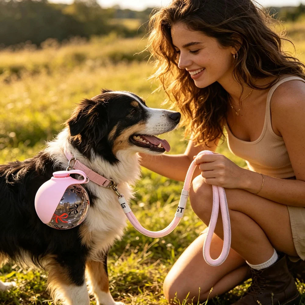 2-In-1 Portable Dog Water Bottle With Lanyard And Foldable Bowl