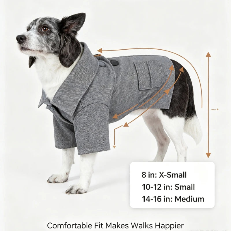 Static Rivited Fashion Collared Wool Pet Coat,Vintage Horn Button Wool Blend Dog Coat Thick Warm Two‑leg Pet Jacket Turn‑down Collar Pocket Design Windproof Cold‑Resistant Outfit for Medium Small Dogs Autumn Winter Outd