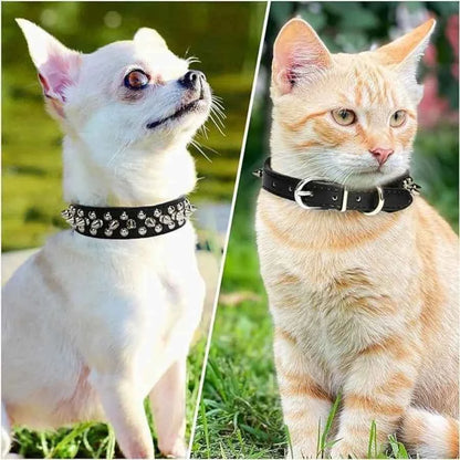 Dog Coar piked, uhroo Rivet pike Dog Coar Anti-Bite tudded Protective Pet Neck Faux eather Feae Puppy Coar for a ediu arge Gir