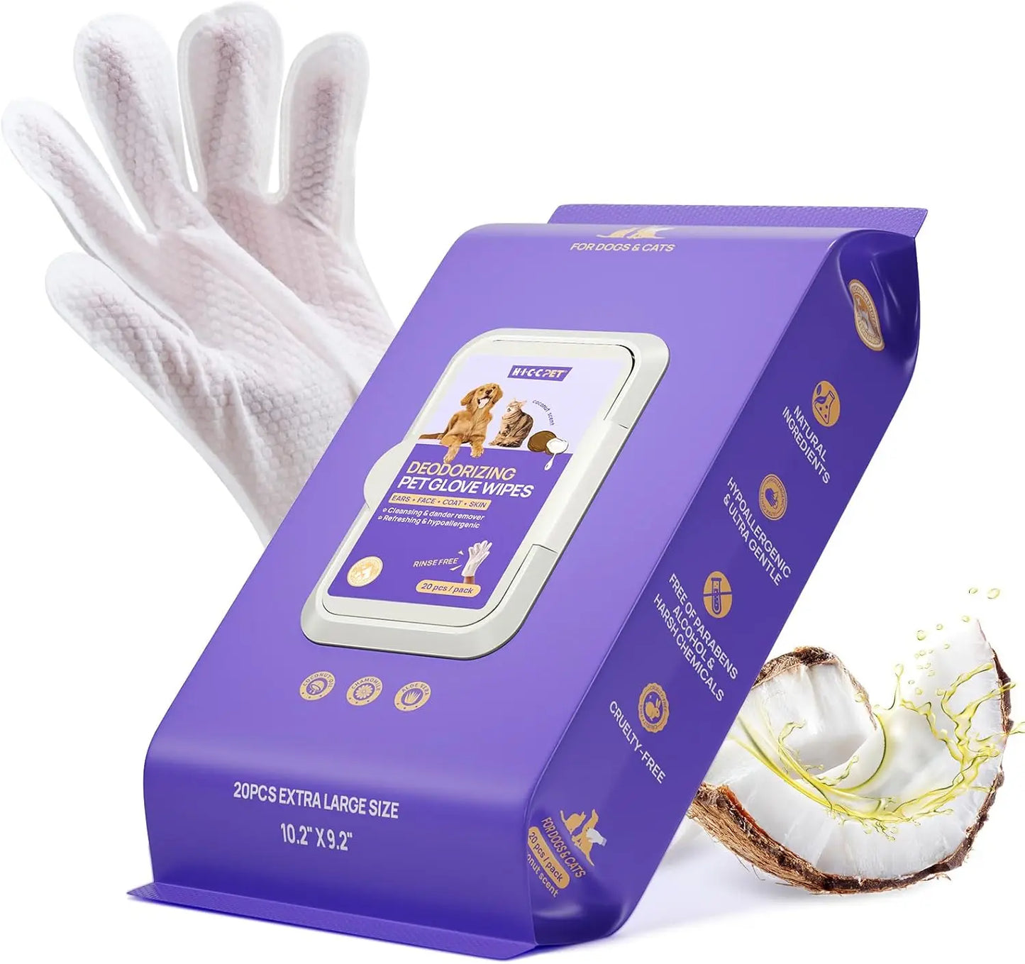 Pet Grooming Glove Wipes For Dogs And Cats Hypoallergenic Hydrating Fur