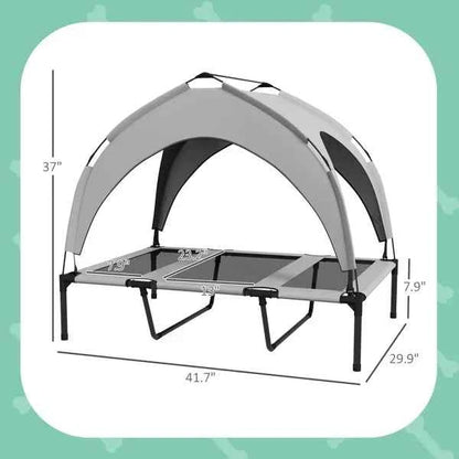 Elevated Dog Bed with Cooling Pad, Removable Canopy, Breathable Mesh, Portable Pet Cot for Large Dogs Indoor Outdoor