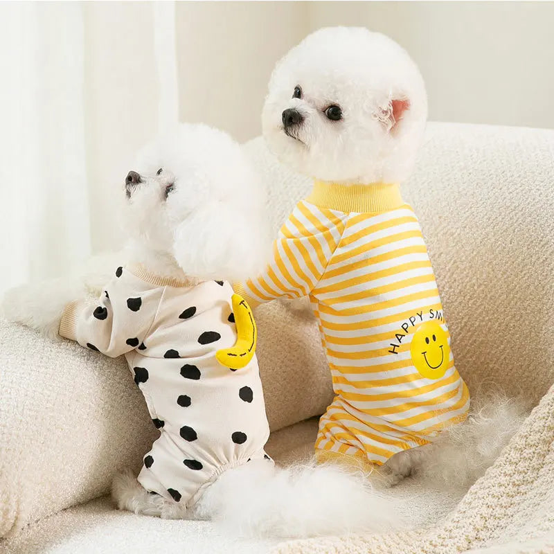 Striped Smile Print Dog Jumpsuit Pajamas For Small Pets