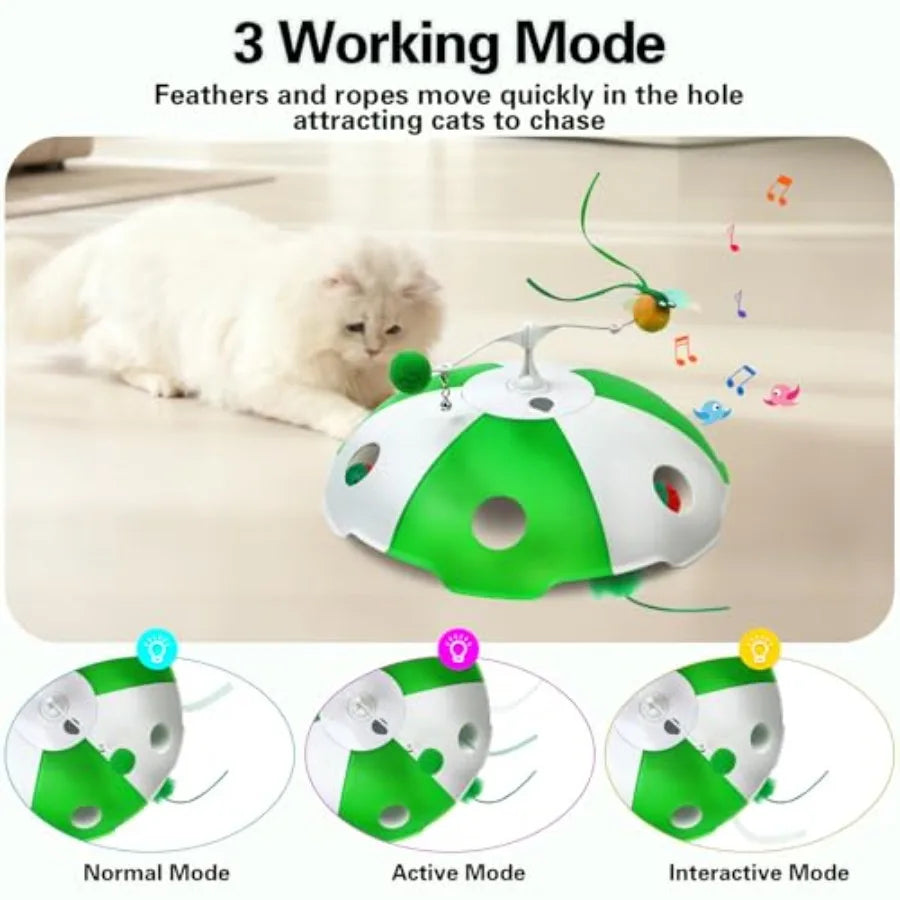 Rechargeable Interactive Cat Toy With Touch Activation Moving Feather Chirping