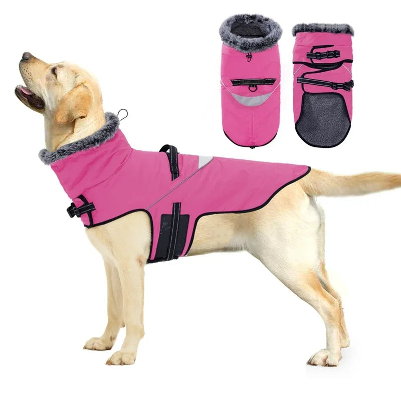 Winter Dog Jacket Puppy Warm Coat With Harness for Small Large Dogs Fur Collar Clothes Waterproof Labrador French Bulldog Outfit