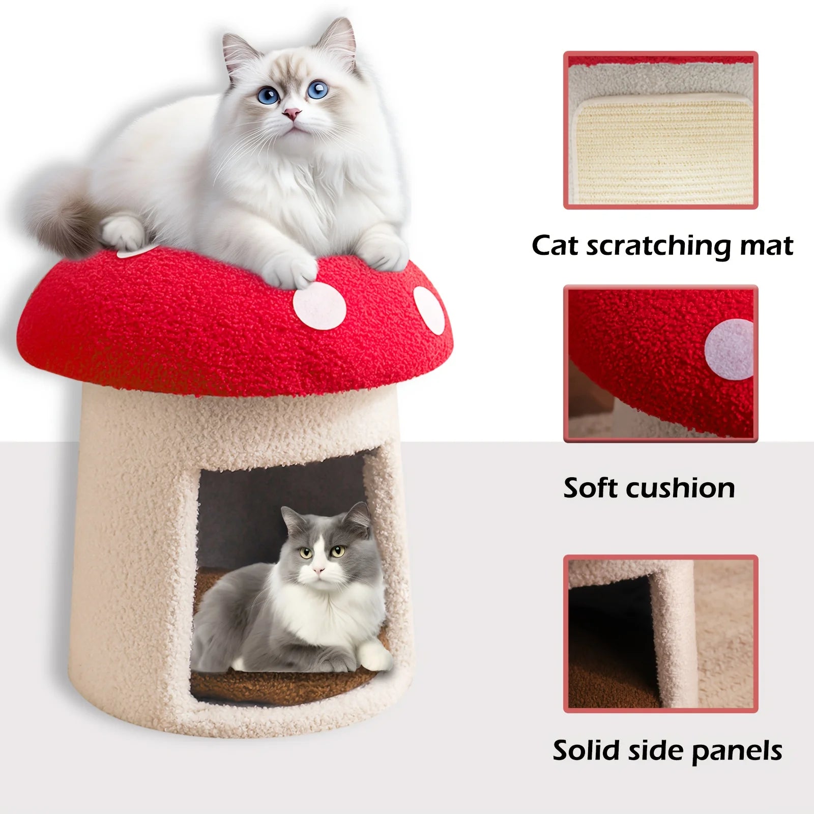 NONECN Mushroom Cat Bed Indoor Cat Cave With Removable Cushion