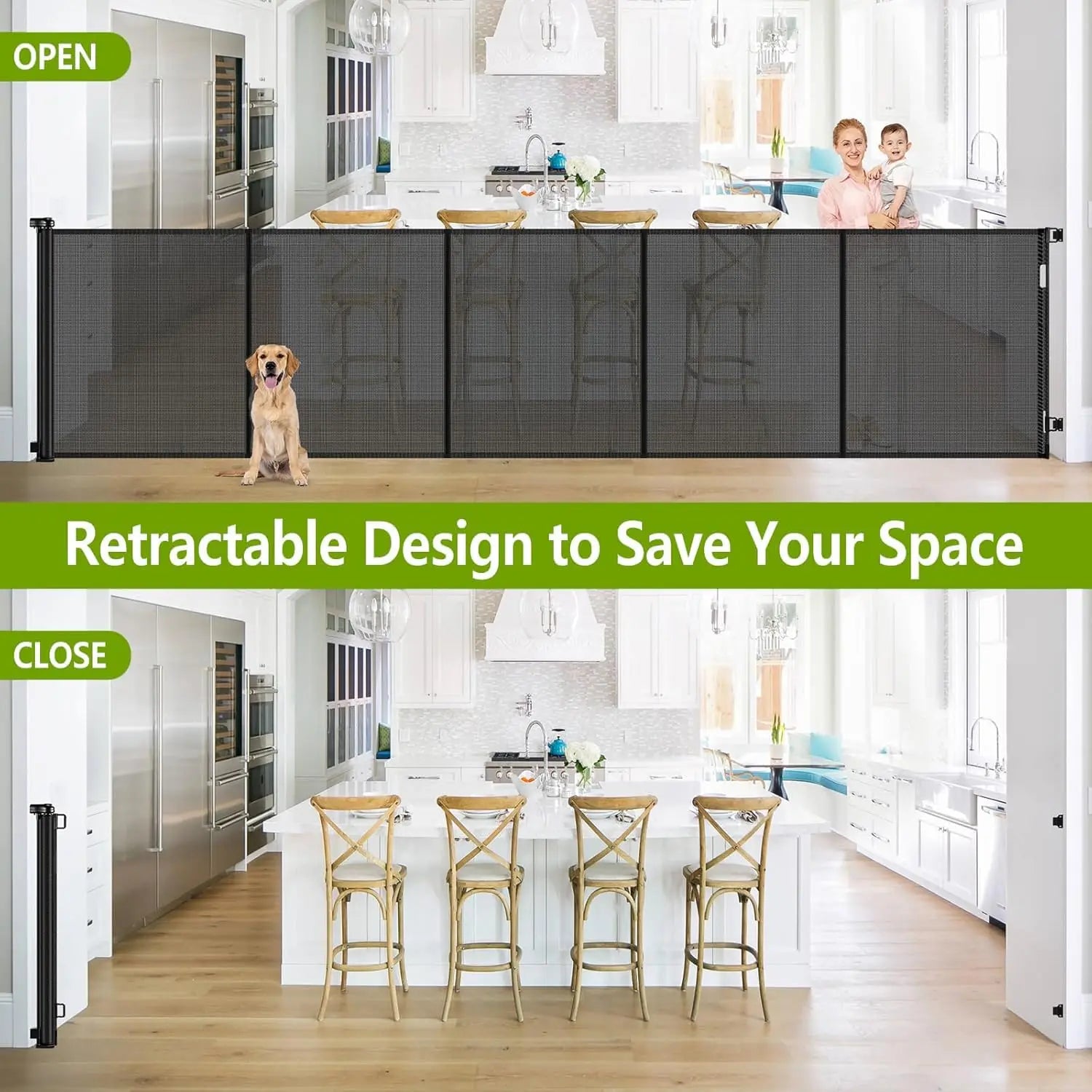 Adjustable Retractable Dog Gate For Indoor Outdoor Use