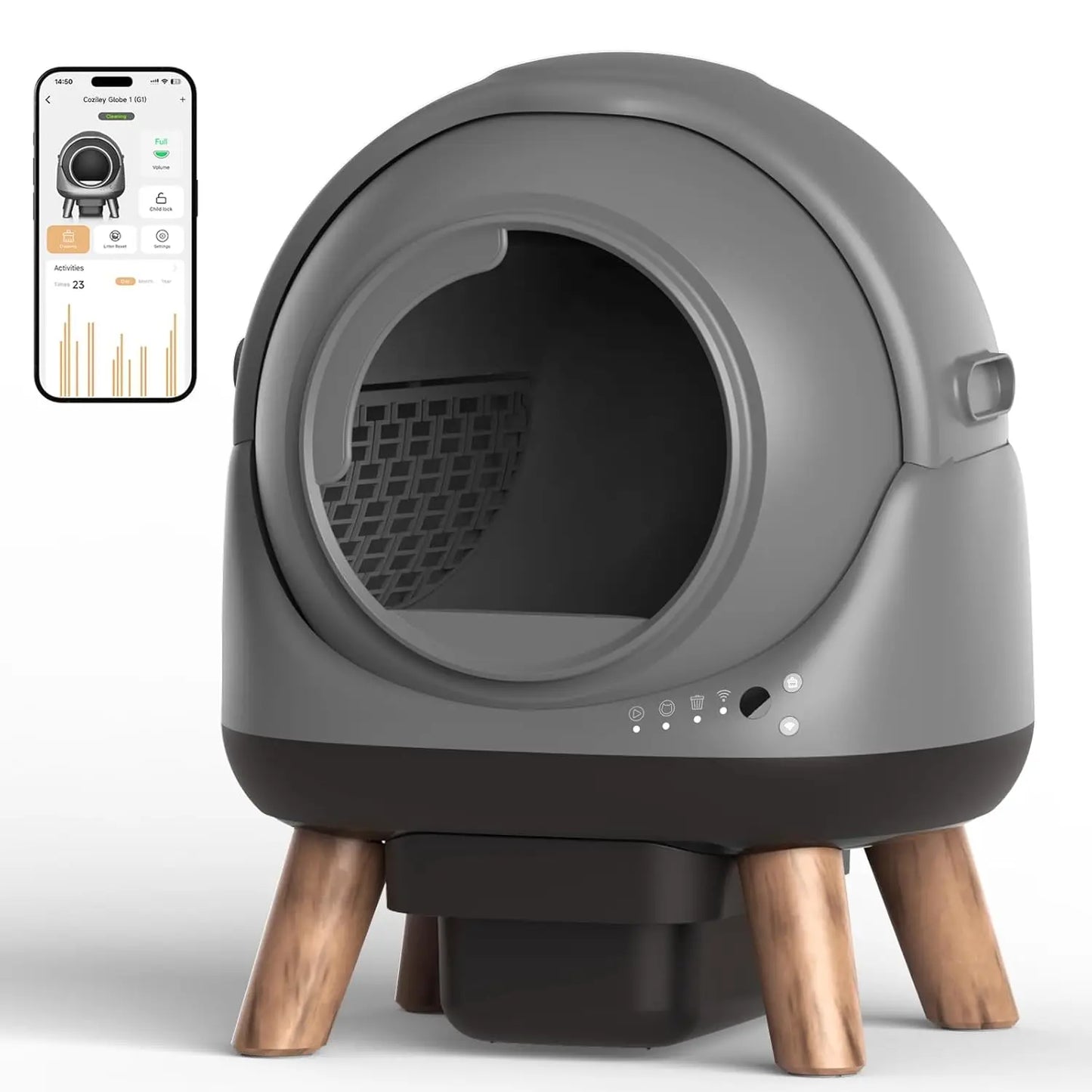 Automatic Self Cleaning Litter Box, Smart App Health Monitor, Multi Cat XL, 65L Grey, Custom