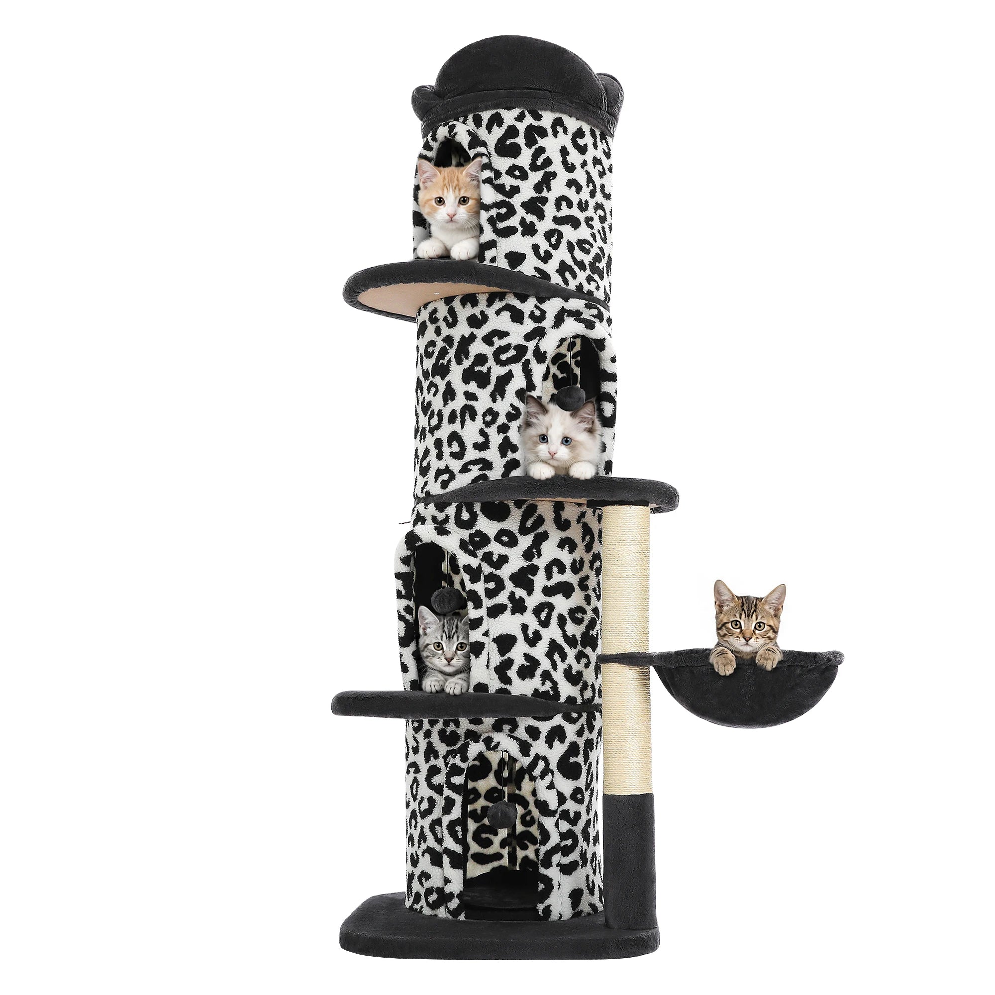 Large Cat Tree with 4 Spacious Condos Thick Scratching Post Flower Top Bed Tall Cat Tower for Indoor Luxury Cat House Bed Toys