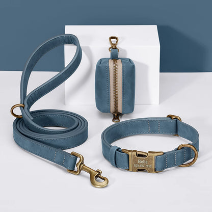 Didog Custom Dog Collar Leash Set With Poop Bag PU Leather