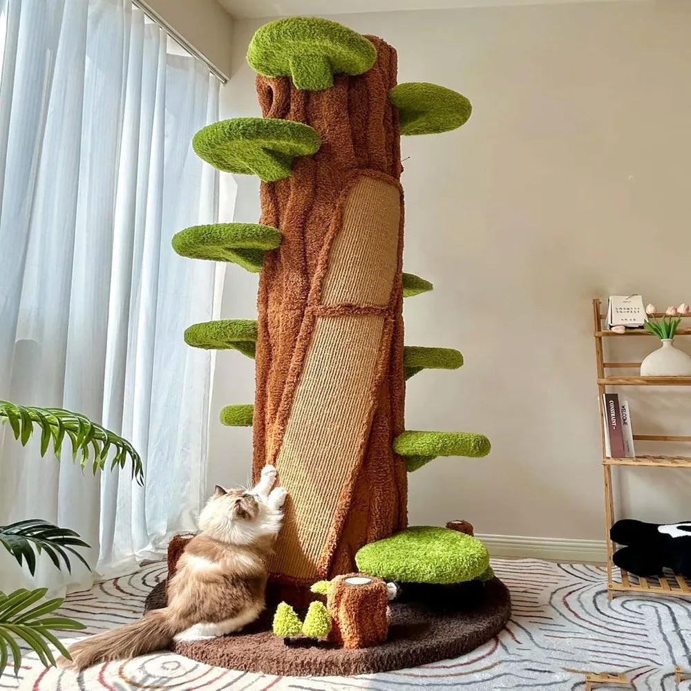 Magic Forest Cat Tree Tower, 90 inches Tall, Real Solid Wood Cat Tree for Multi-Cat Household