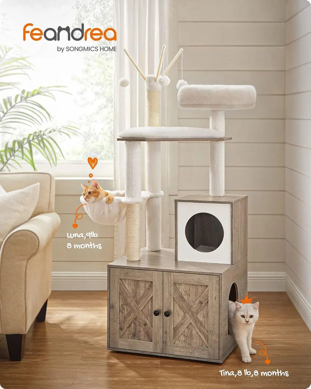 Feandrea Cat Tree With Litter Box Enclosure 2-In-1 Condo