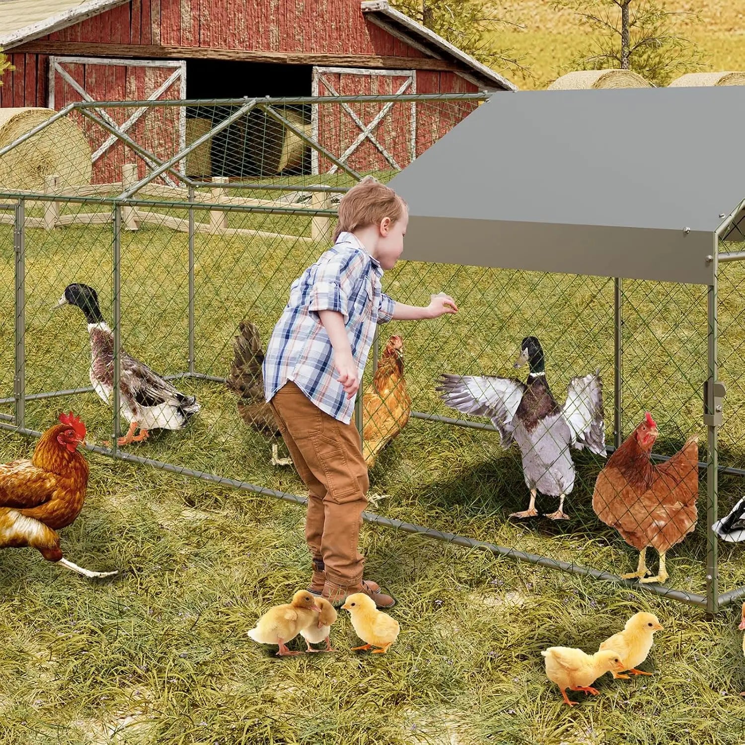 HiMISS Metal Chicken Coop With Waterproof UV Cover For Outdoors