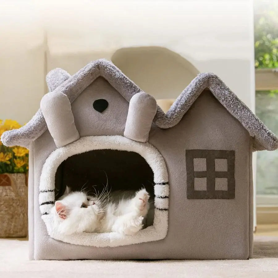 Double Roof Indoor Dog House Cat Nest Foldable Kennel Foam