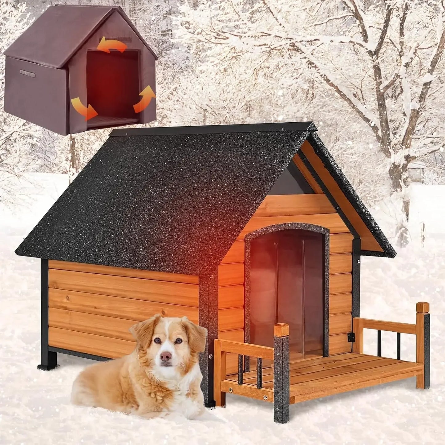 Outdoor Dog House 100% Insulated Dog Kennel with Liner for Winter, Thick Material - insulated liner, metal frame, Waterproof