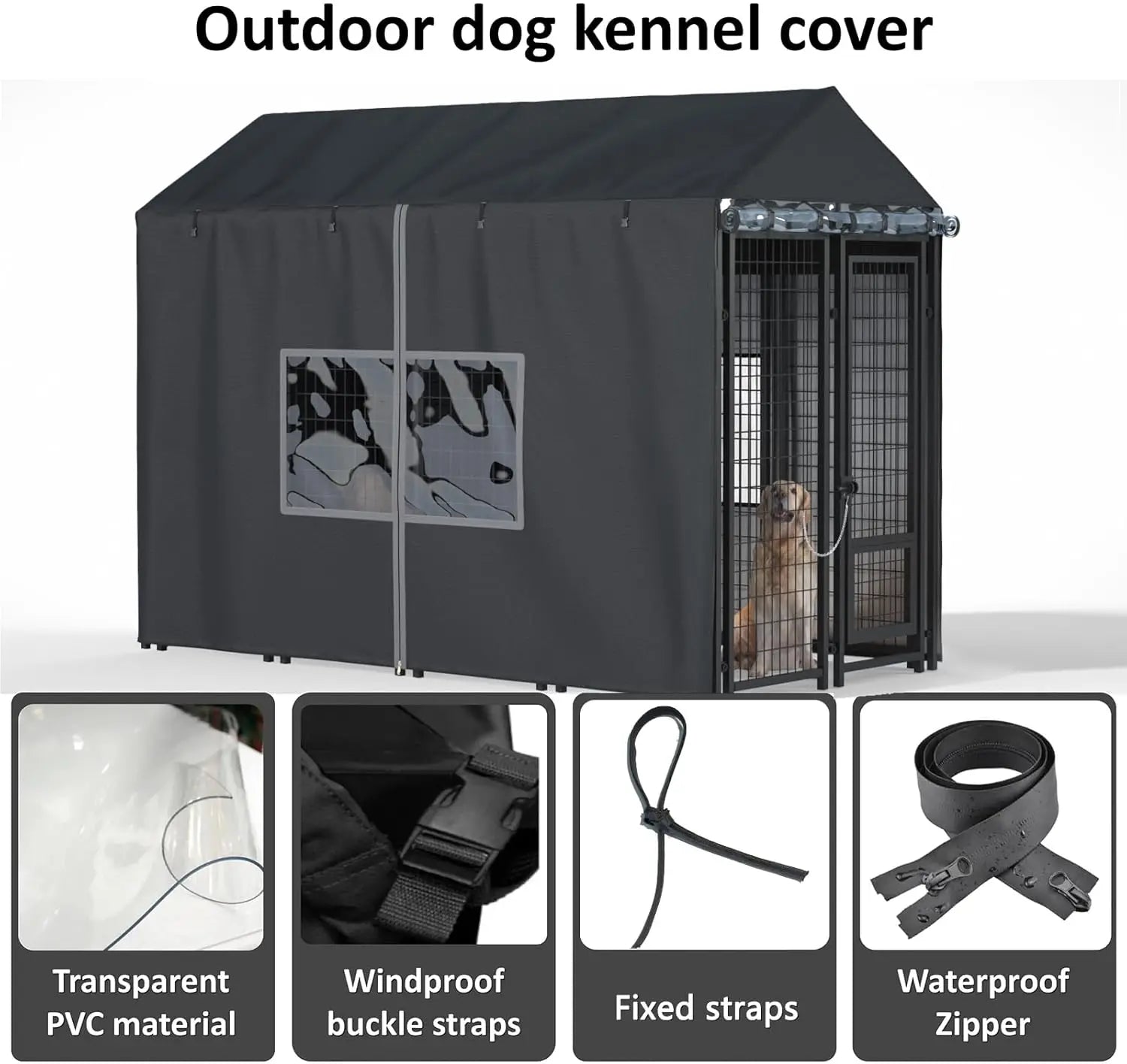 Outdoor Dog Kennel Cover Waterproof Cold Resistant Zippers PVC Windows