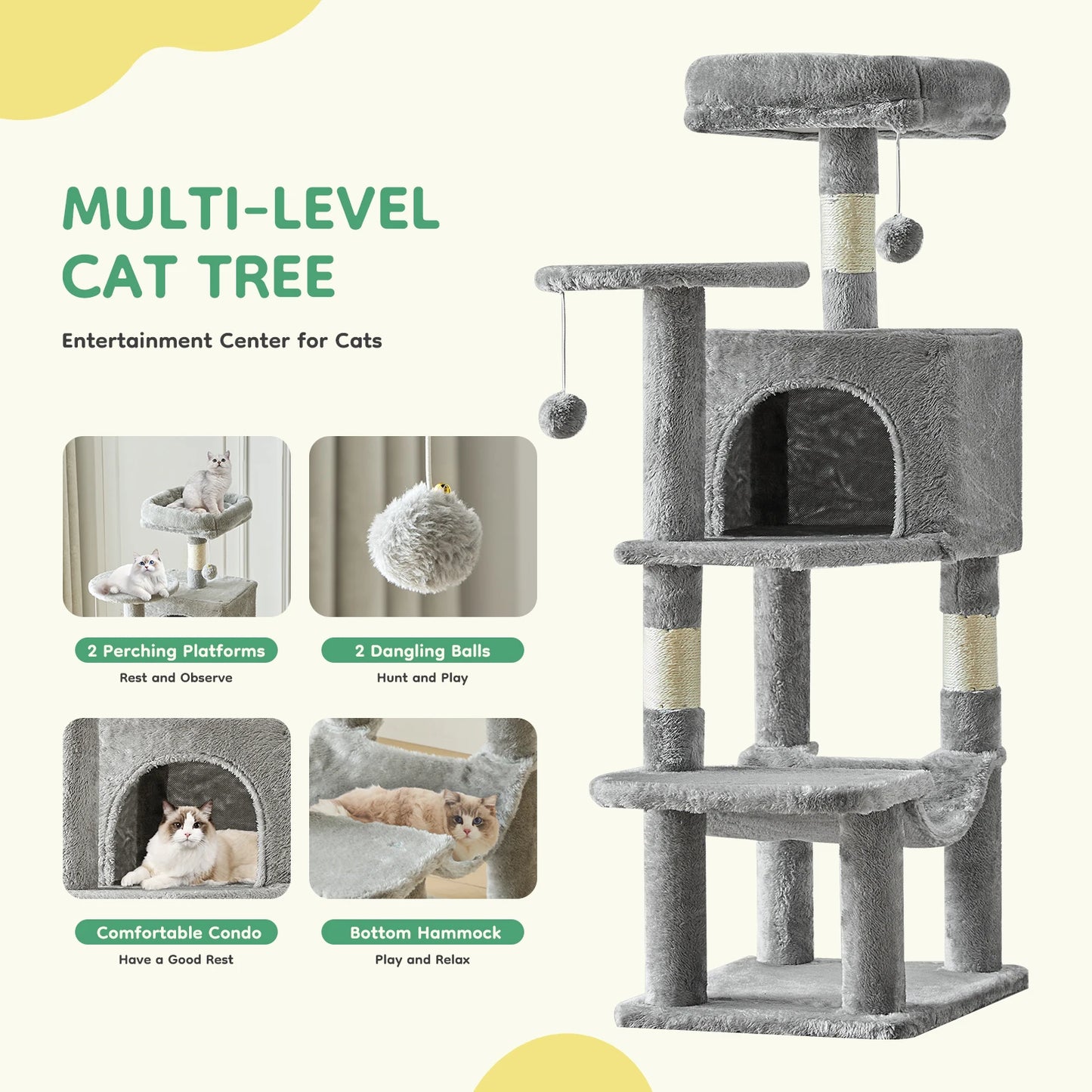 JHK Multi Cat Climbing Cat Tree Tower With Sisal Posts
