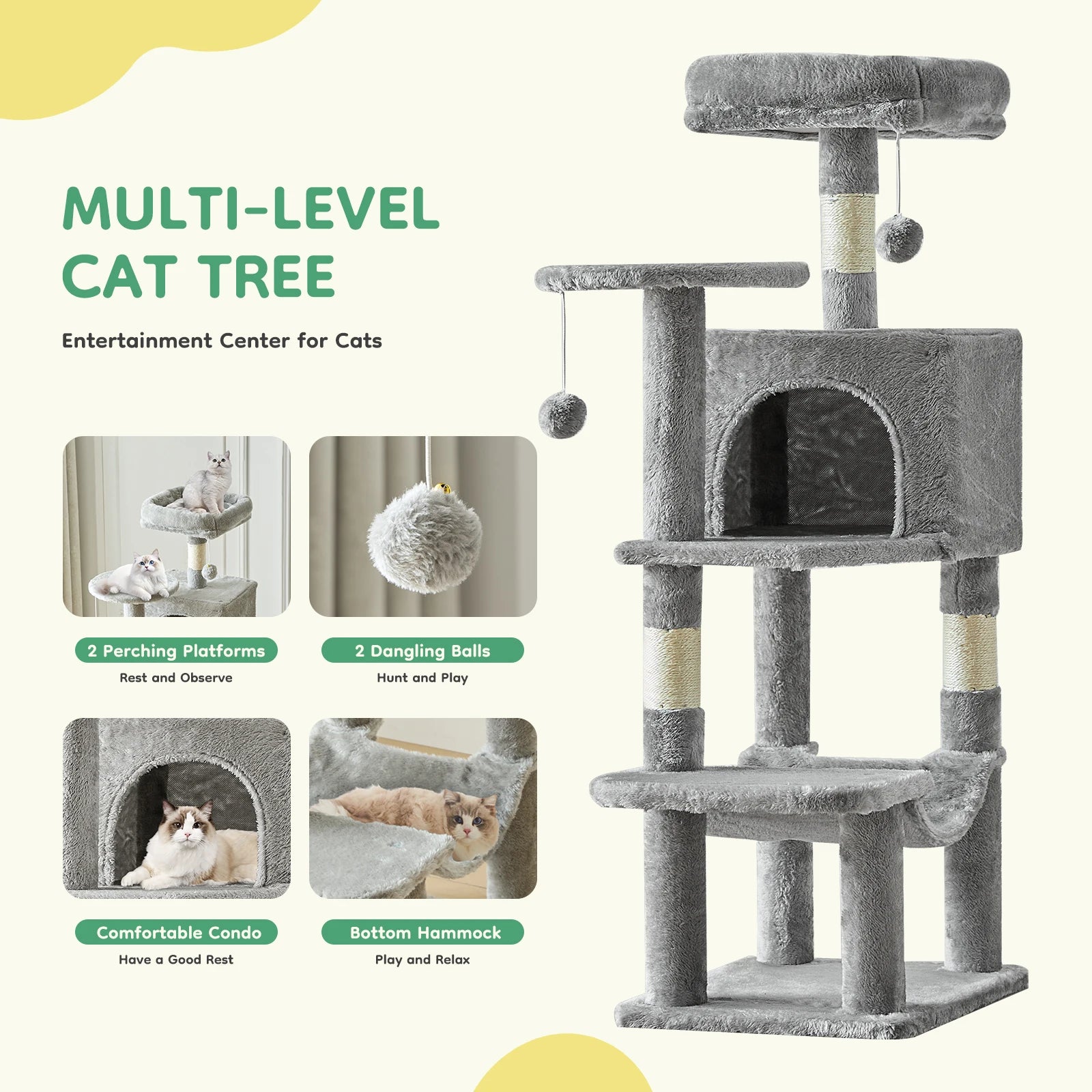 JHK Multi Cat Climbing Cat Tree Tower With Sisal Posts