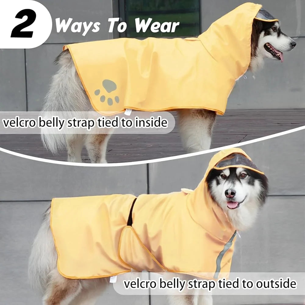 Dog Raincoat Hooded Reflective Slicker Lightweight Waterproof Pet Jacket Adjustable Belly Strap Leash Hole Outdoor Activities