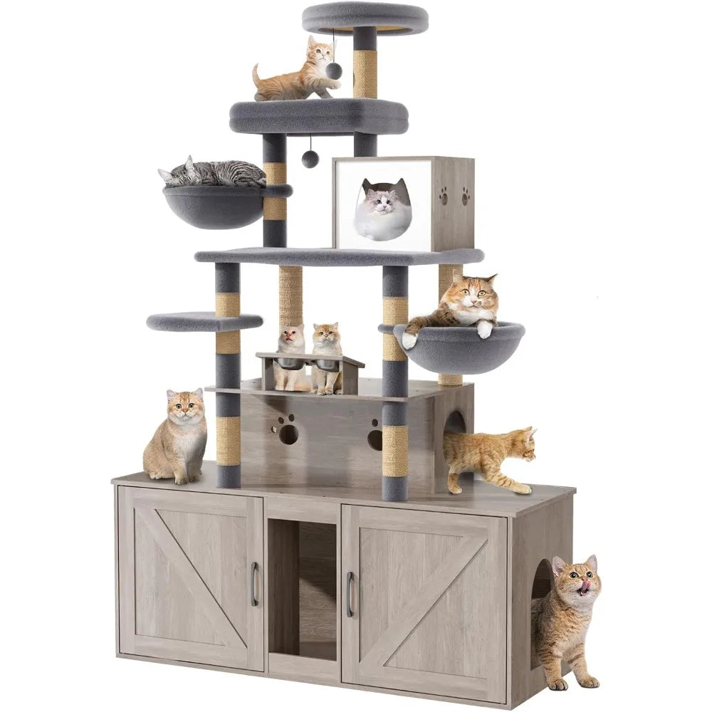 Cat Tree With Litter Box Enclosures All In One Tower
