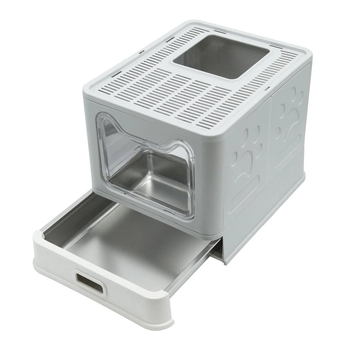 Detachable Enclosed Cat Litter Box Front Entry Stainless Steel Pan