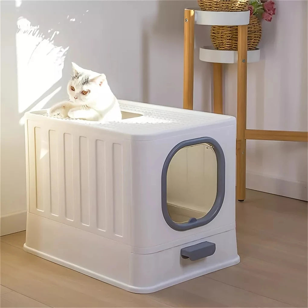 Leakproof Enclosed Cat Litter Box With Pull Drawer And Scoop