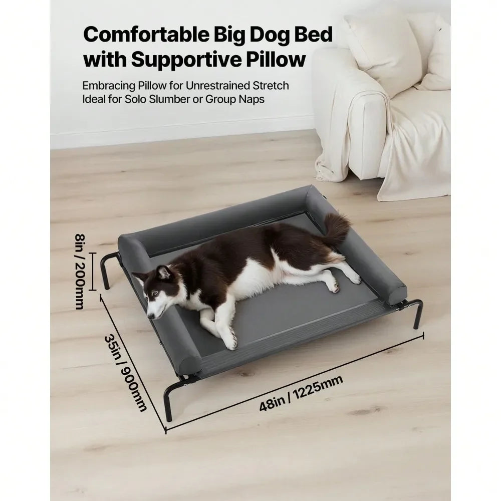 Portable Raised Dog Cot Bed With Washable Pillow Indoor Outdoor