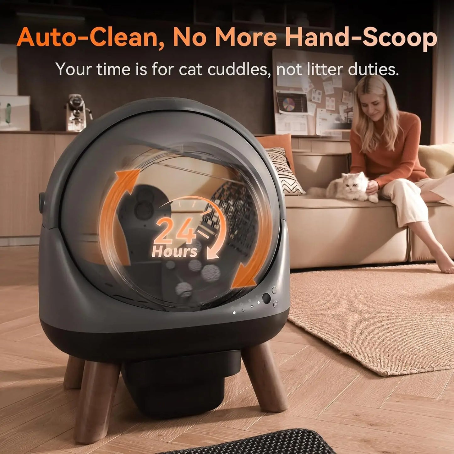 Automatic Self Cleaning Litter Box, Smart App Health Monitor, Multi Cat XL, 65L Grey, Custom