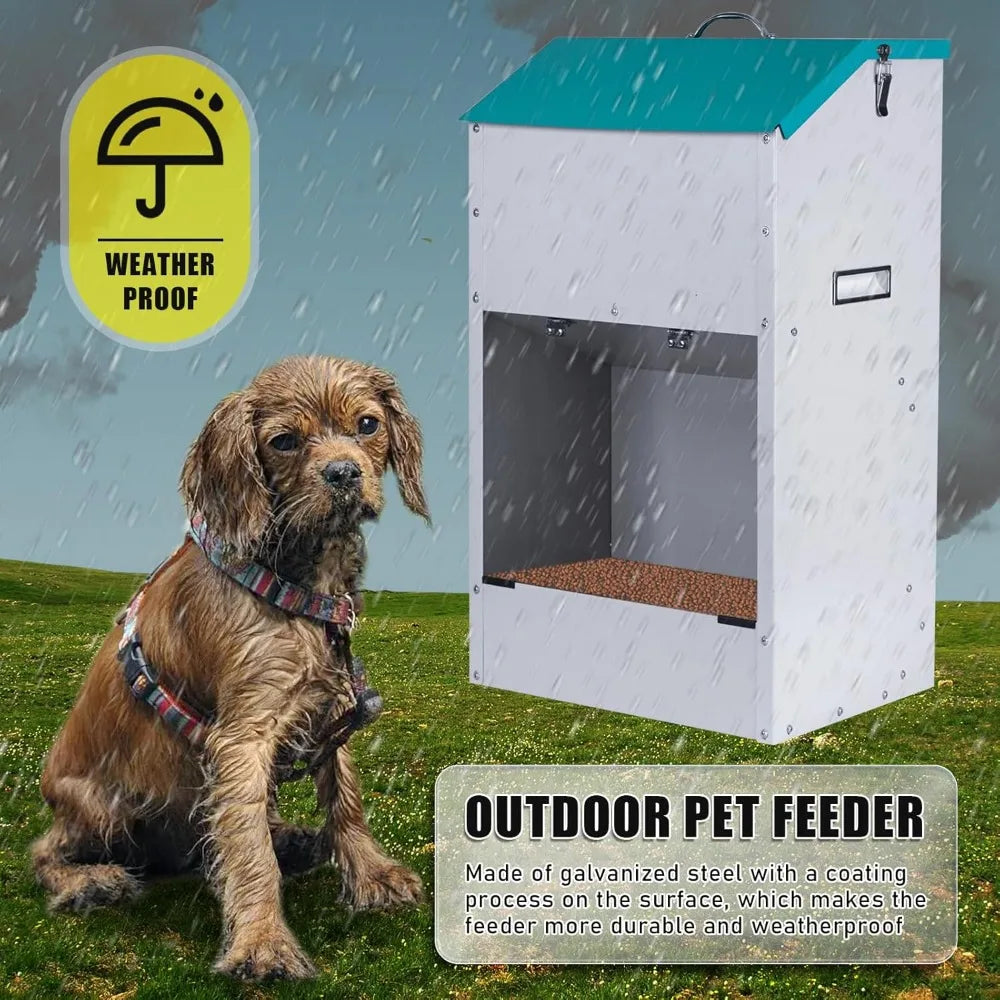 Automatic Dog Feeder for Large Dogs Outdoor 50Lbs Dog Food Dispenser Dog Feeding Station Galvanized Gravity Feeder Pet Feeder
