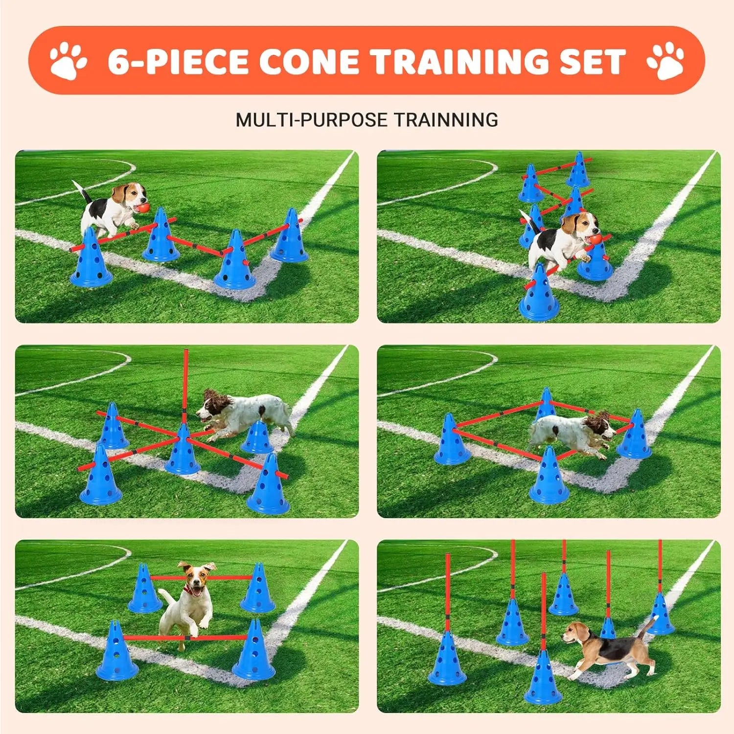HiMISS Dog Agility Hurdle Cone Set 12 Cones 6 Rods