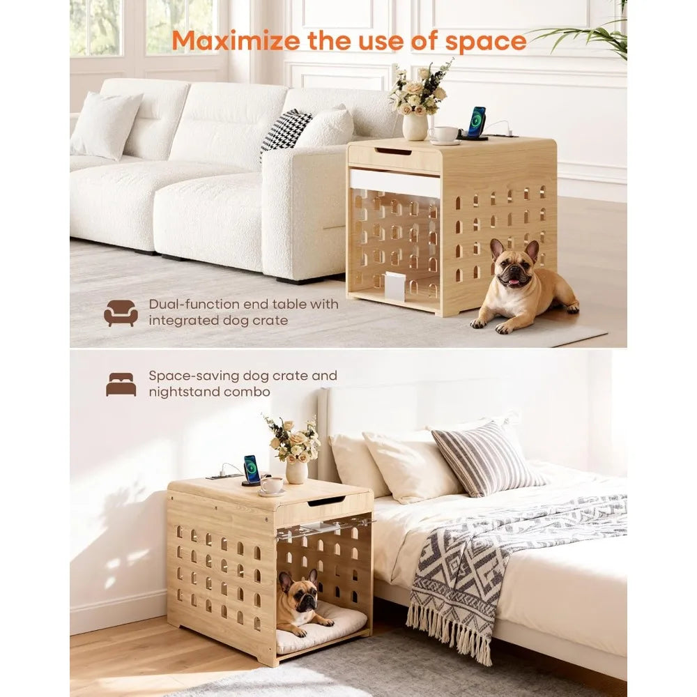 Modern Dog Crate Furniture Charging Station For Small Medium Dogs