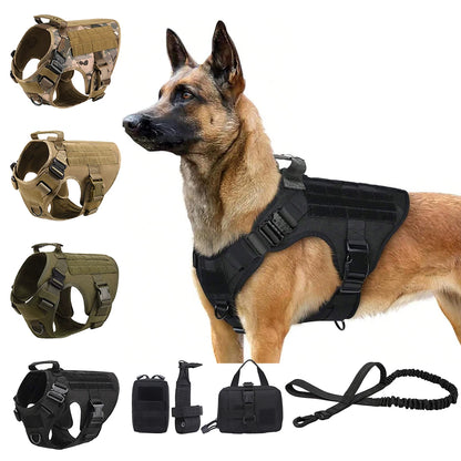 PETRAVEL Tactical Dog Harness Leash Molle Pouches For German Shepherds