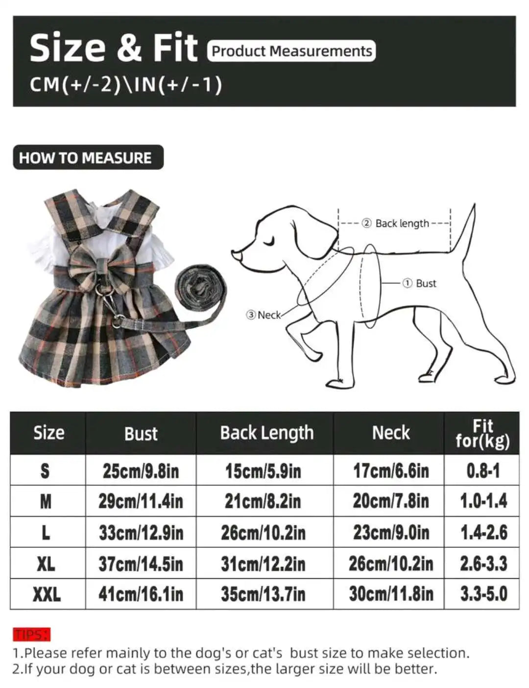 Adorable Plaid Dog Dress With Bowknot Adjustable Leash For Pets