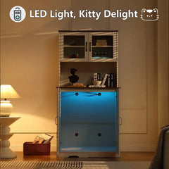 71" Dog Proof Cat Litter Box Enclosure, Litter Collector & Outlet, LED Cabinet for Self Cleaning Box, White, Custom