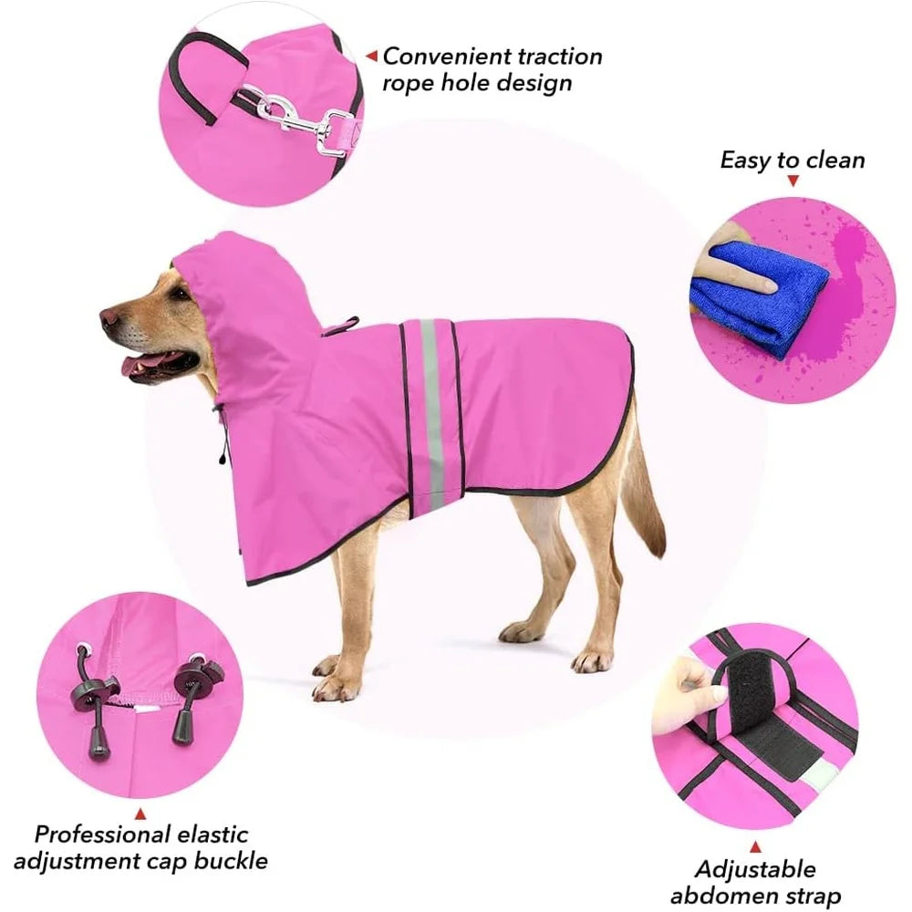 Waterproof Lightweight Dog Raincoat Reflective Adjustable Pet Poncho Jacket Hooded Rain Gear Small Medium Large Dogs