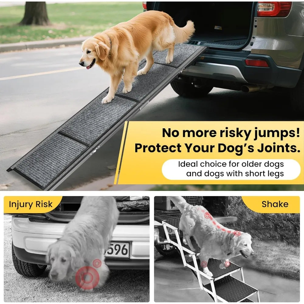 Dog Ramp for Car, 71''x 17.3'' Extra Long Dog Ramp for Truck with Non-Slip Rug Surface, Portable and Folding Dog Car Ramp for SU